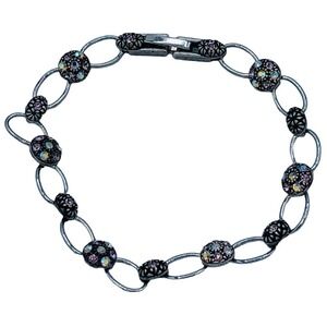 Pink Aurora Borealis Rhinestone Dark Tone Fashion Tennis Bracelet